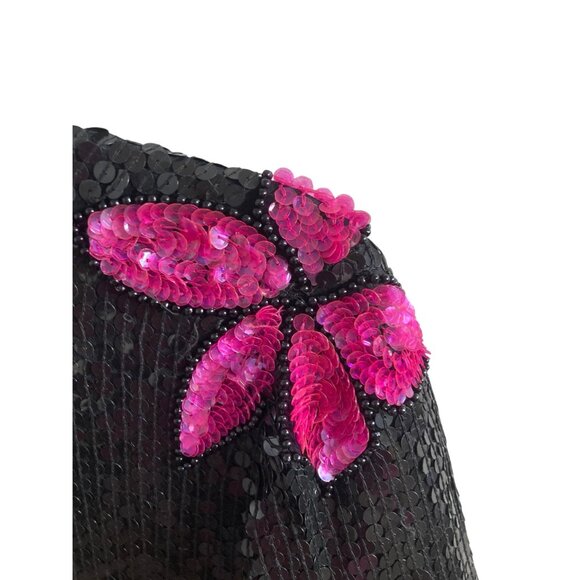 Vintage Stenay Black Sequin Floral Top With Pink Green & Blue Embellishments Sho - Picture 4 of 10